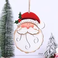 Ciondolo Babbo Natale in legno con cappello rosso e design 3D tagliato al laser 20x15cm - Ornamento in legno da appendere Babbo Natale con barba traforata