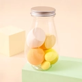 Set of colorful makeup sponges in a clear glass jar with a silver metal lid - Fat Bottle 4Large 2Small / Yellow Series