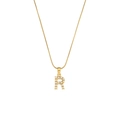 18K gold plated snake chain necklace with pearl-inlaid letter R pendant for women - Letter R