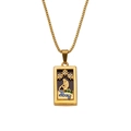 Golden rectangular tarot pendant necklace with floral zircon and box chain detail - Star