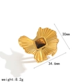 Detail view of gold fan-shaped stainless steel ring with brown tiger eye stone and dimensions - Tiger Eye Stone Inlaid Radial Ring (TR60544-TG)
