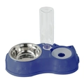Double gamelle bleu foncé pour animaux avec bol inox et distributeur d'eau automatique - Style en acier inoxydable / Bleu
