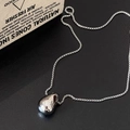 Minimalist silver teardrop pendant necklace on black leather background with vintage box - Link Chain Water Drop Necklace (76+5cm)