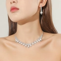Silver bridal jewelry set with pearls and rhinestones on model, including necklace and earrings - Pearl Rhinestone Silver 2-Piece Set(DTN14026757PE)