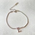 Silver stainless steel snake chain bracelet with letter L pendant and lobster clasp detail - Silver-L