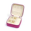 Portable pink PU leather jewelry box with zipper and velvet lining for rings and necklaces - Single Layer-Rose Red