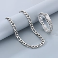 Set collana e bracciale a catena Figaro in acciaio inossidabile argento da uomo - Bracciale 21CM / 9mm Stile B Acciaio