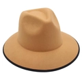 Dettaglio cappello fedora cammello in lana con bordo in nastro nero e trama in feltro - Cammello (Bordo Nero)