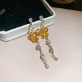 Detailed view of yellow crystal butterfly earrings with long fringe tassels - Yellow Zirconia Butterfly Tassel Style (6#) / Gold