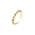 Gold-plated open ring featuring eye-shaped settings with green zircon stones on white backdrop - Adjustable Open / Eye Style (CR00219CX)