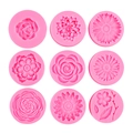9-piece set of pink silicone flower molds for rose, daisy and sunflower fondant shapes - Multi-Flower Collection Style / Pink