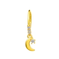 Golden nose ring featuring a moon pendant with four sparkling zircon stones - Gold Crescent Nose Ring (K-697)