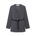 Detalle de blazer gris oscuro sin cuello con cinturón de cuerda negra y puntas doradas - XS / Gris