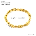 Detail of 18k gold plated 22cm stainless steel curb chain bracelet with size specs - Industrial Style Heavy Chain (SH683G)