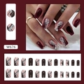 Unghie finte quadrate bordeaux con linee glitterate e motivi geometrici alla moda - Linee Glitterate Rosso Vino (W676)
