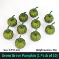 Pack of 10 artificial dark green pumpkins for Halloween decor, size 4.5x6cm each - Green Stem Green Pumpkin (10PCS/Pack)