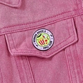 Pink horror movie and chill club enamel pin on denim jacket pocket - Horror Movie Chill Club (XZ8912)