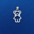 Ciondolo a forma di orsetto argentato con pavé di zirconi bianchi, senza catena - Ciondolo Orso Cavo Pavé (708)