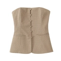 Top bandeau de cuadros para mujer con botones y solapas sobre fondo blanco - XS / Top Topo