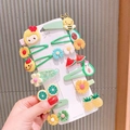 Colorful cartoon fruit and bee resin hair clips set for girls on white display card - 048 Green Avocado 14pcs Set
