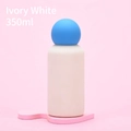 Ivory white 350ml stainless steel thermos with creative blue spherical lid and minimalist design - Ivory White Body with Sea Blue Ball Lid