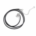 Detail of black braided leather necklace cord with silver lobster clasp and extension chain - Braided Leather Cord / Black