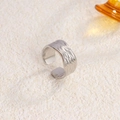 Adjustable sterling silver open ring featuring a vintage carved feather texture design - Wave Embossed / Steel