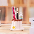 Pink pudding shaped resin pen holder with cute bunny and star light for desk decoration - Pink Overall Rabbit Pen Holder (1065-7B Rabbit)