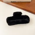 Large black plush shark hair clip for women, 13cm length for autumn and winter - Black Square Plush Hair Claw 13cm