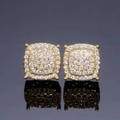 Square hip hop earrings in gold finish with micro-paved sparkling cubic zirconia - Hiphop Square Studs - Gold Color (ED148)