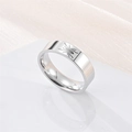 Detail of silver titanium steel ring featuring a clear engraved spider web pattern - US 6 / Spider Pattern / Silver