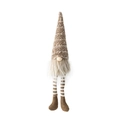 Christmas gnome doll with brown knit hat, plush nose, long beard and striped legs - Brown