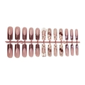 Long square wine red french press-on nails with leopard print and 3D white bow charms - Strip Pack 24pcs (A2-13677)