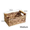 Cesta de almacenamiento de mimbre natural con asas de madera 32x22x15cm - Cesta con asa de madera mediana 32*22*16cm