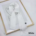 Elegant long white satin scarf tied on a gold frame, minimalist French style accessory - 190*5cm / Pure White