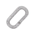 Silver oval jewelry clasp with sparkling zircon pavé setting on a clean white background - White Gold Large Oval