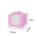 Pink birthday cake box with handle and window display, 16x16x15cm size with tray included - 4 Inch Tall Pink With Tray
