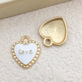 White heart enamel pendant with Love engraving and gold metal wings detail - 1Pc White Heart Love Letter Charm 13x16mm
