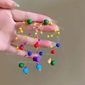 Detail shot of colorful beaded tassel earrings with multi-color round resin beads - 12# Silver Needle-Multi-color