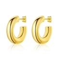 Detailed close-up of chunky gold-plated C-shaped hoop earrings with a polished finish - Thick Rounded Arc