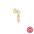 Single 925 sterling silver gold heart stud with three sparkling zircon stones - Single Gold #1 (Triple Round CZ Dangle)
