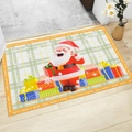 Christmas Santa Claus rug with gift boxes and snowflakes on green checkered pattern - 40x60cm / Santa & Many Gifts