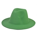 Detailed top view of grass green wool felt fedora hat featuring a flat brim and pinched crown - Adult 56-60cm / Thickened and Hardened / Grass Green