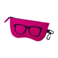 Rose red felt eyewear storage case with black frame pattern and carabiner hook - Rose Red Felt Glasses Bag