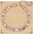 Macro shot of 4mm pink zebra jasper beads and silver charms on a handmade bracelet - Always Card Style / With Card / Pink Zebra Jasper