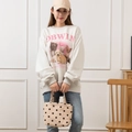 Sac à main minimaliste en velours côtelé beige à pois noirs avec tenue décontractée - Nouveau sac à main en velours côtelé beige à pois