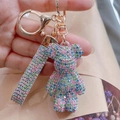 Handcrafted bear keychain with sparkling colorful rhinestones and rose gold lobster clasp - Macaron Series