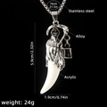 Men's stainless steel grim reaper necklace with acrylic tooth pendant on black background - Wolf Tooth No.1 + 70cm Steel Chain
