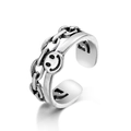 Vintage silver alloy chain ring with smiley face design and adjustable open band - Chain Smiley Face Style (HZS2137-7)