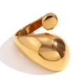 Anillo abierto de acero inoxidable chapado en oro 18K con diseño de gota de agua - US 6 / Anillo abierto liso asimétrico con gota de agua grande / Dorado